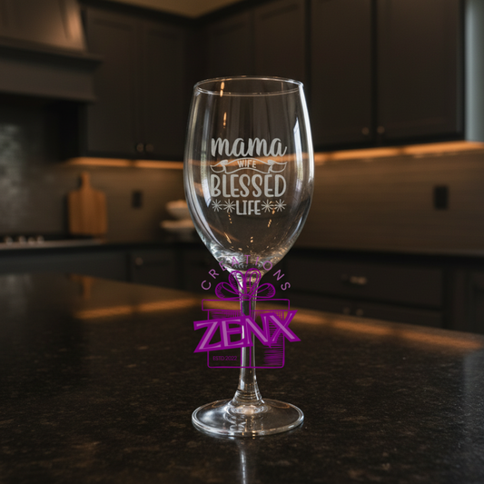 mama wife blessed life engraved glass